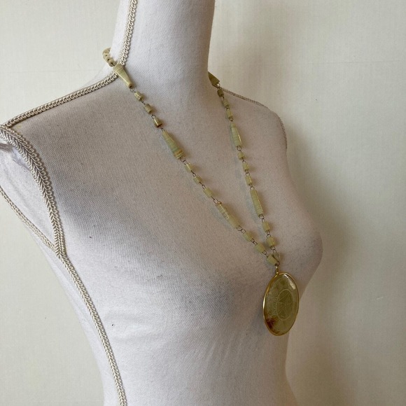 Aztec Mayan Medallion Pendant Necklace Stone Beaded Onyx - Picture 6 of 7